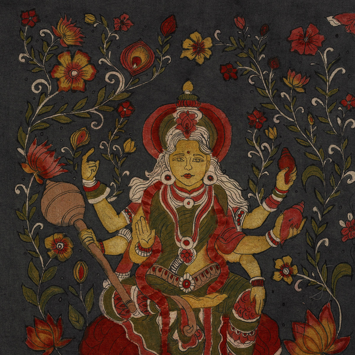 Srikalahasti Kalamkari Art Wall Hanging with Goddess Mata Motif by Ghanshyam Sarode (32 x 26 in) 07