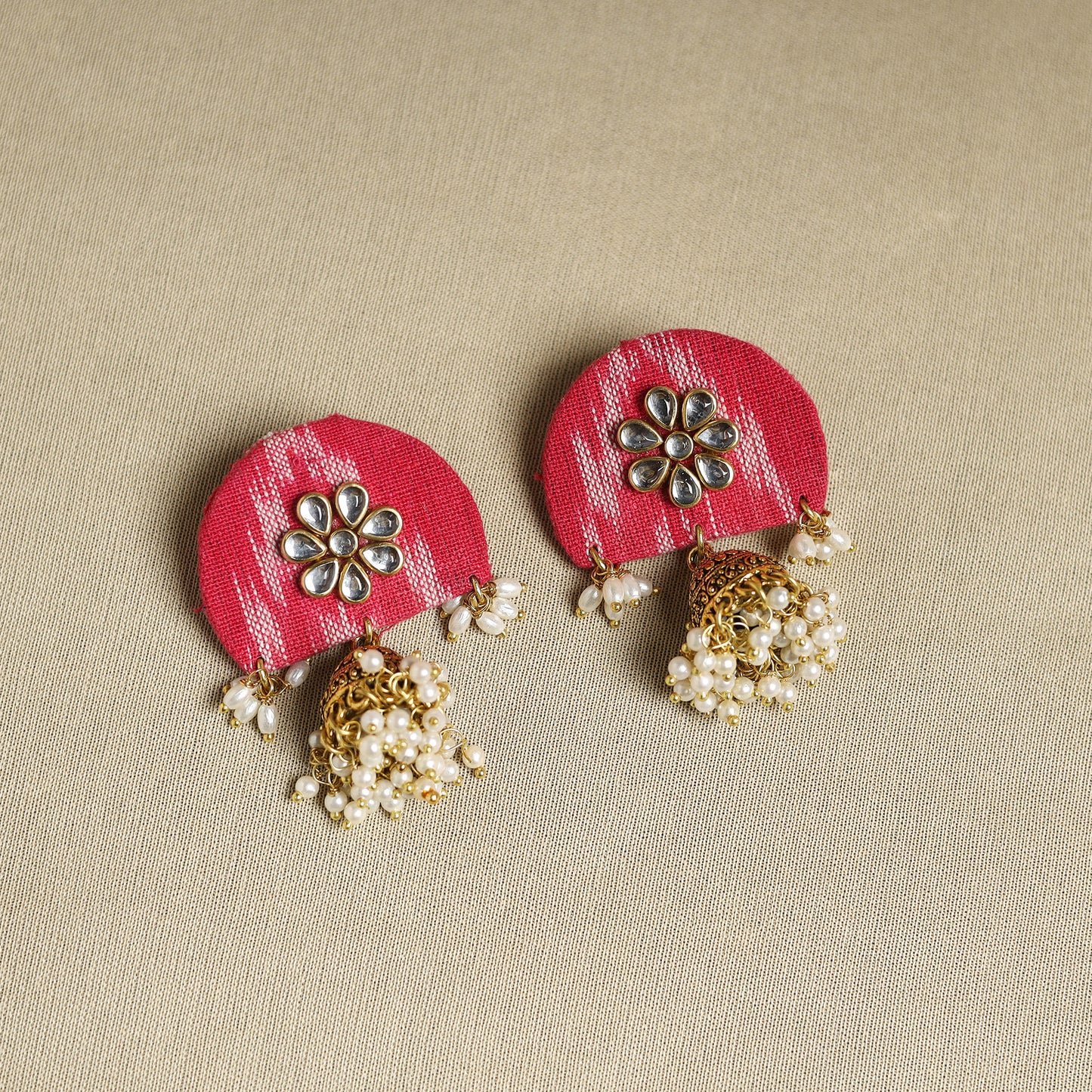  Pink Fabart Pearl & Stone Work Necklace Set