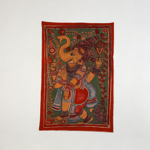 Srikalahasti Kalamkari Art Wall Hanging with Lord Ganesha Motif by Ghanshyam Sarode (53 x 34 in) 09