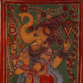 Srikalahasti Kalamkari Art Wall Hanging with Lord Ganesha Motif by Ghanshyam Sarode (53 x 34 in) 09