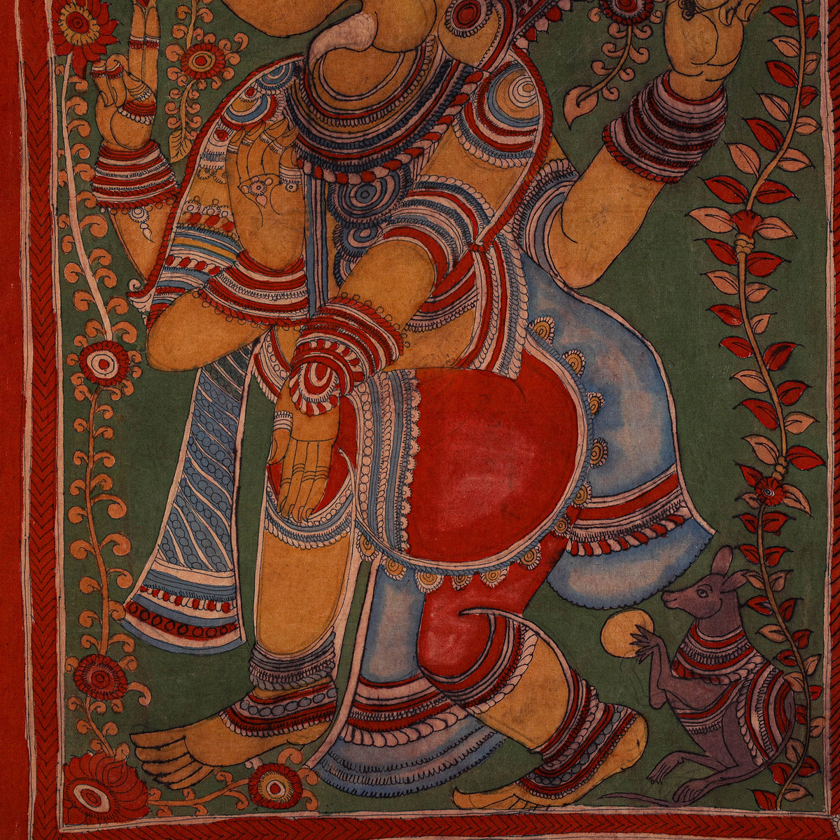 Srikalahasti Kalamkari Art Wall Hanging with Lord Ganesha Motif by Ghanshyam Sarode (53 x 34 in) 09
