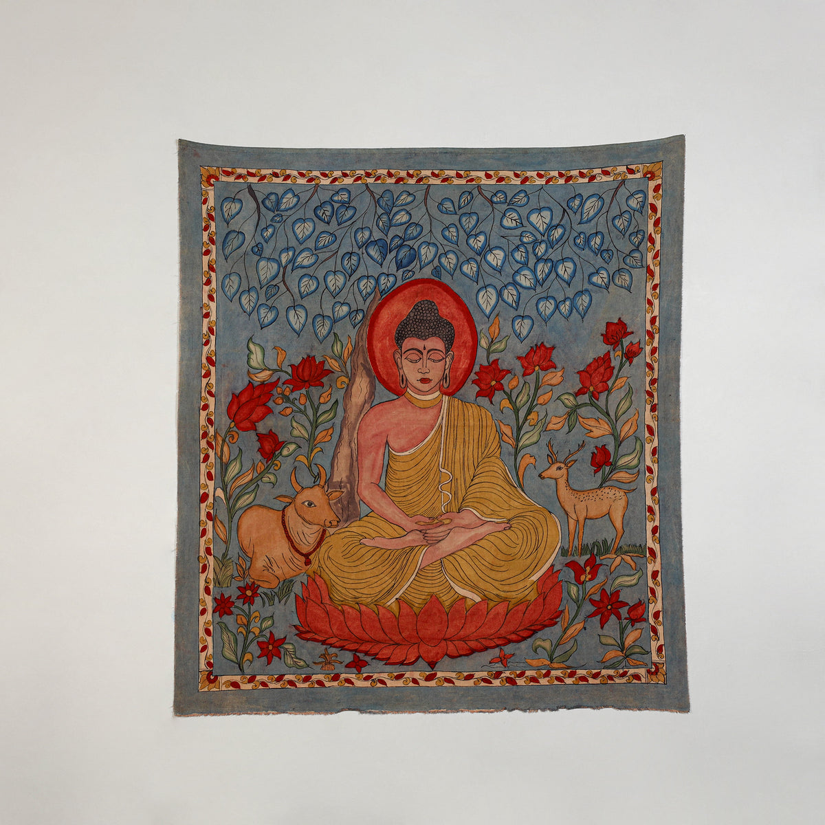 Srikalahasti Kalamkari Art Wall Hanging with Lord Buddha Motif by Ghanshyam Sarode (52 x 46 in) 10