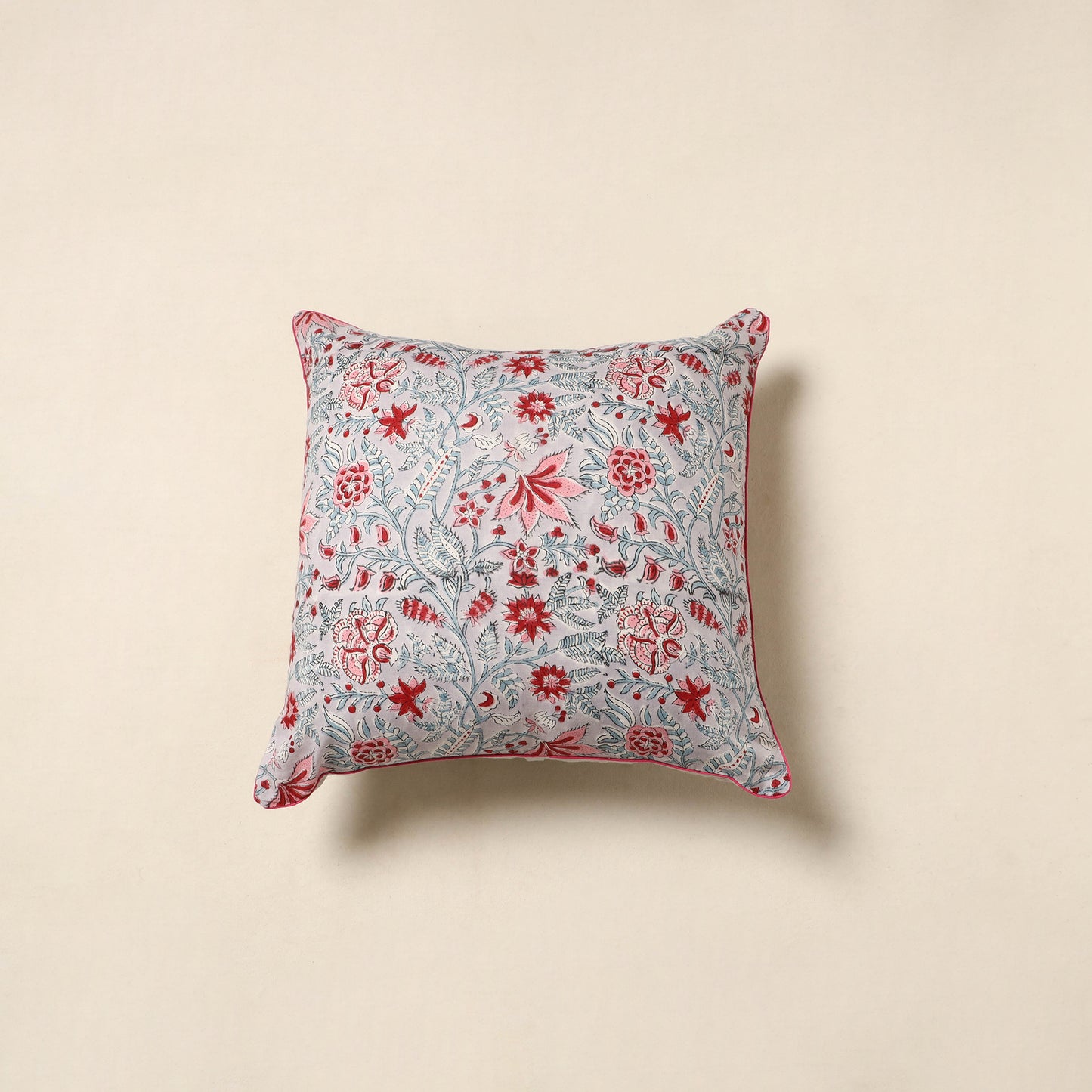 Grey - cotton sanganeri cushion cover 30 - handcrafted