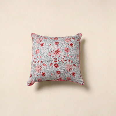 Grey - cotton sanganeri cushion cover 30 - handcrafted