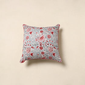 Grey - cotton sanganeri cushion cover 30 - handcrafted