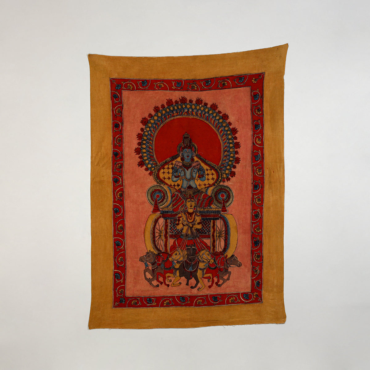 Srikalahasti Kalamkari Art Wall Hanging with Sun God Motif by Ghanshyam Sarode (66 x 48 in) 11