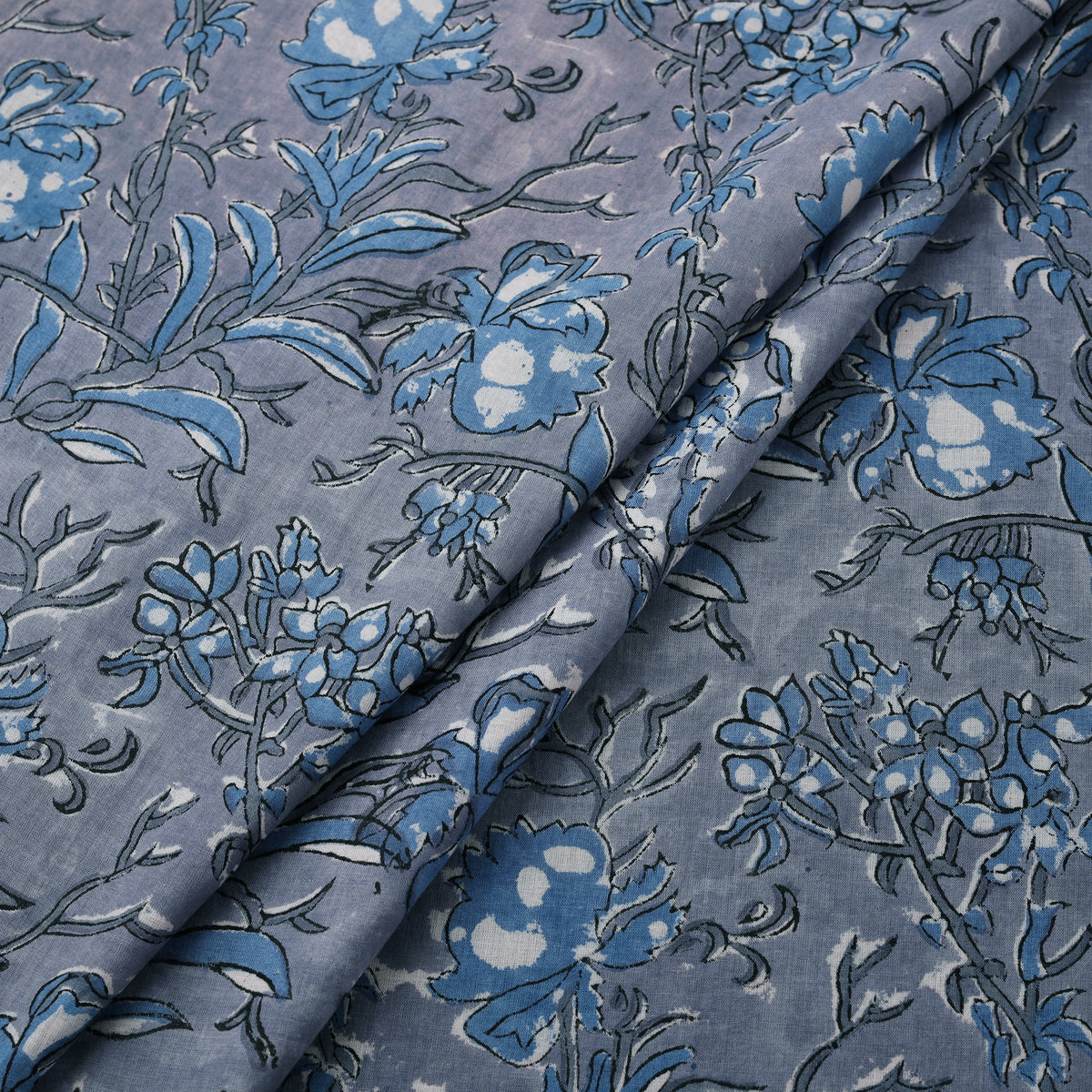 Hand Block Sanganeri Floral Print Cotton Fabric 02