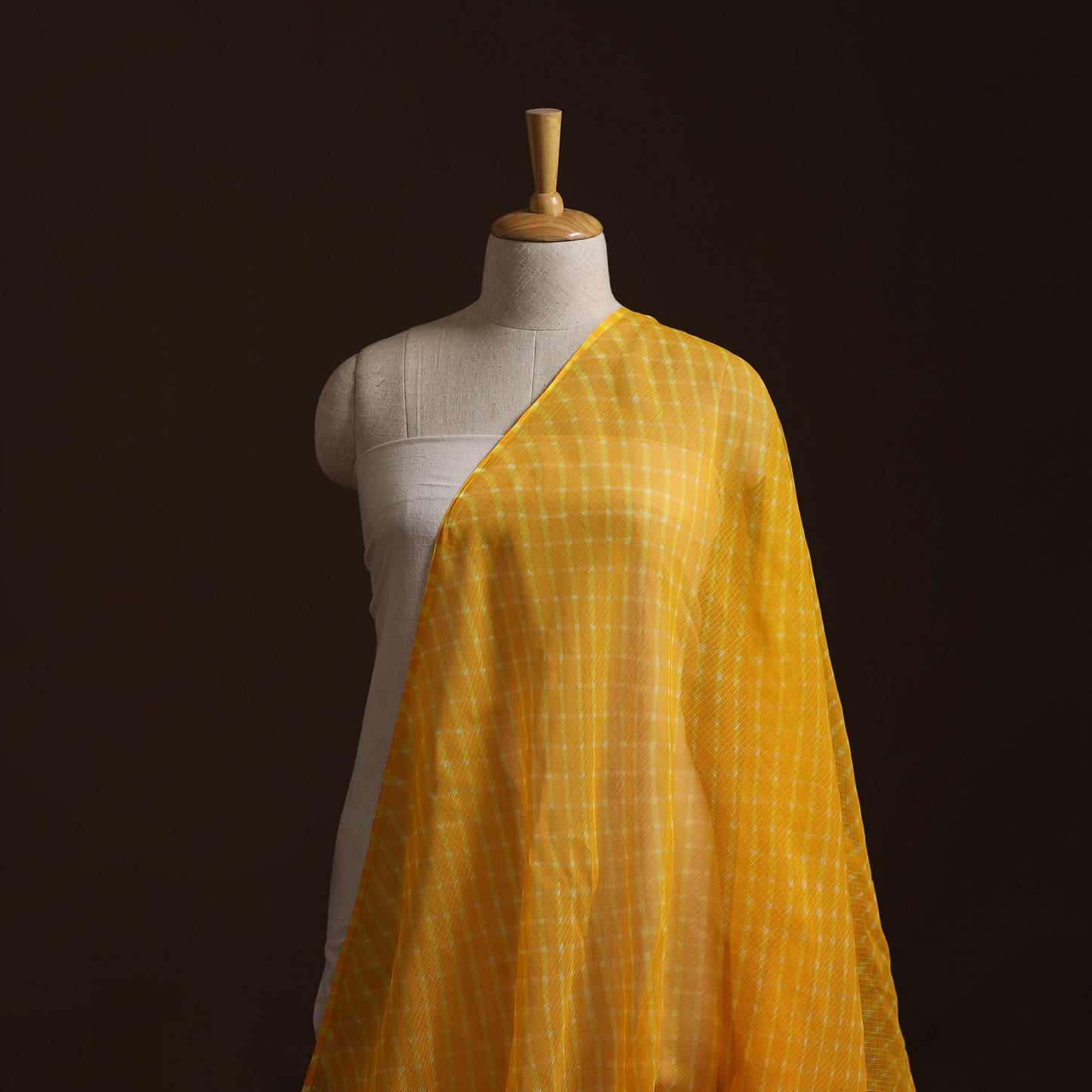 Yellow - Leheriya Tie-Dye Kota Doria Cotton Fabric 06