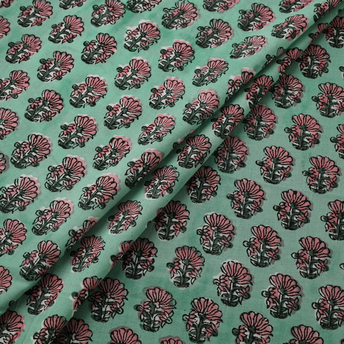 Hand Block Sanganeri Floral Print Cotton Fabric 03