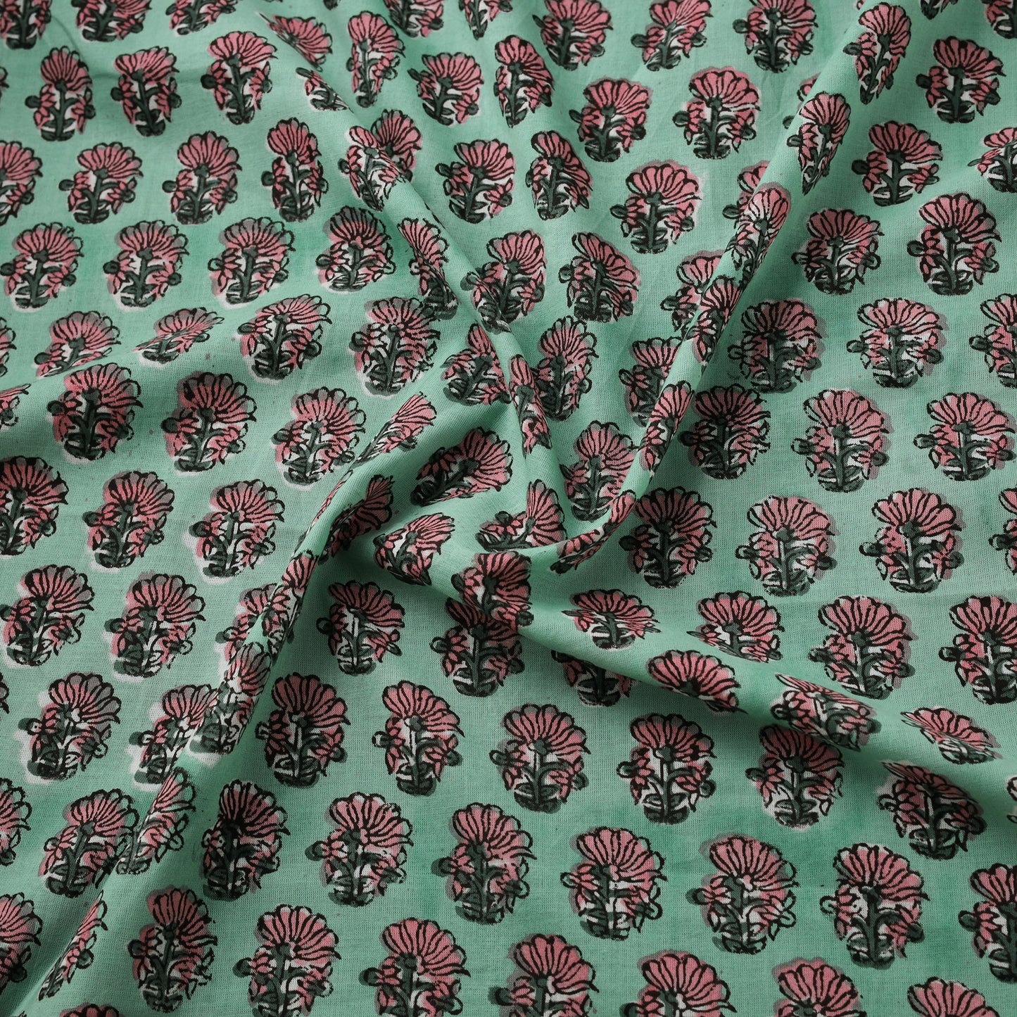 Hand Block Sanganeri Floral Print Cotton Fabric 03