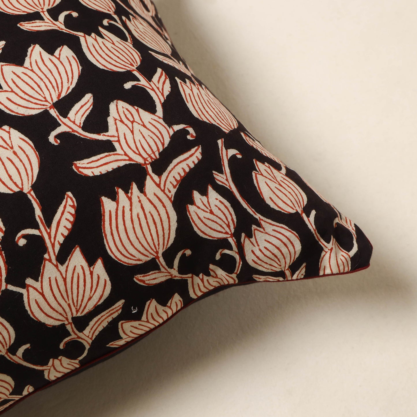 Black - cotton bagru cushion cover 34 - handcrafted