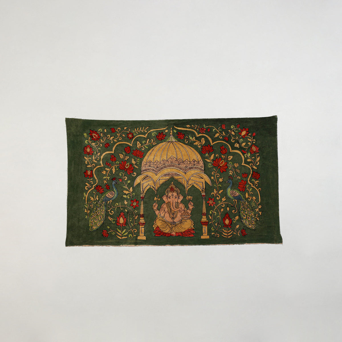 Srikalahasti Kalamkari Art Wall Hanging with Lord Ganesha Motif by Ghanshyam Sarode (26 x 42 in) 14