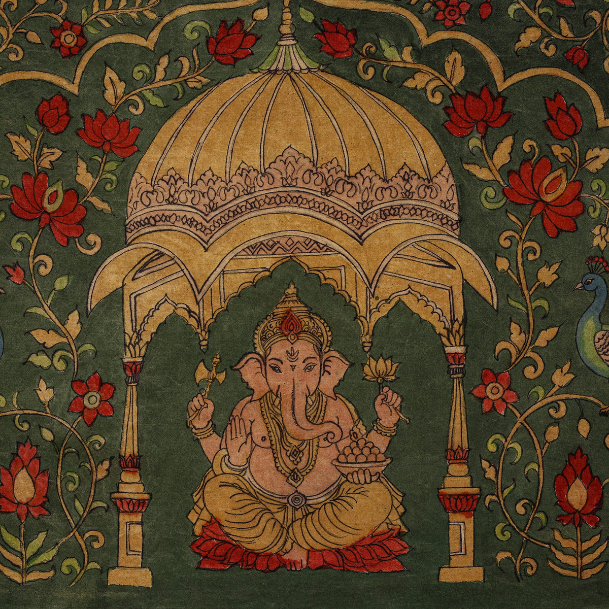 Srikalahasti Kalamkari Art Wall Hanging with Lord Ganesha Motif by Ghanshyam Sarode (26 x 42 in) 14