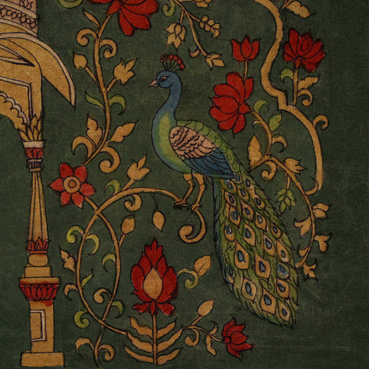 Srikalahasti Kalamkari Art Wall Hanging with Lord Ganesha Motif by Ghanshyam Sarode (26 x 42 in) 14