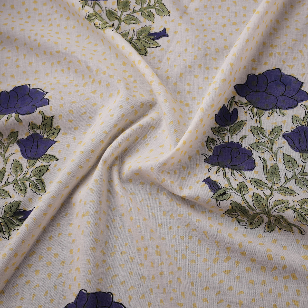 Hand Block Sanganeri Floral Print Cotton Fabric 06