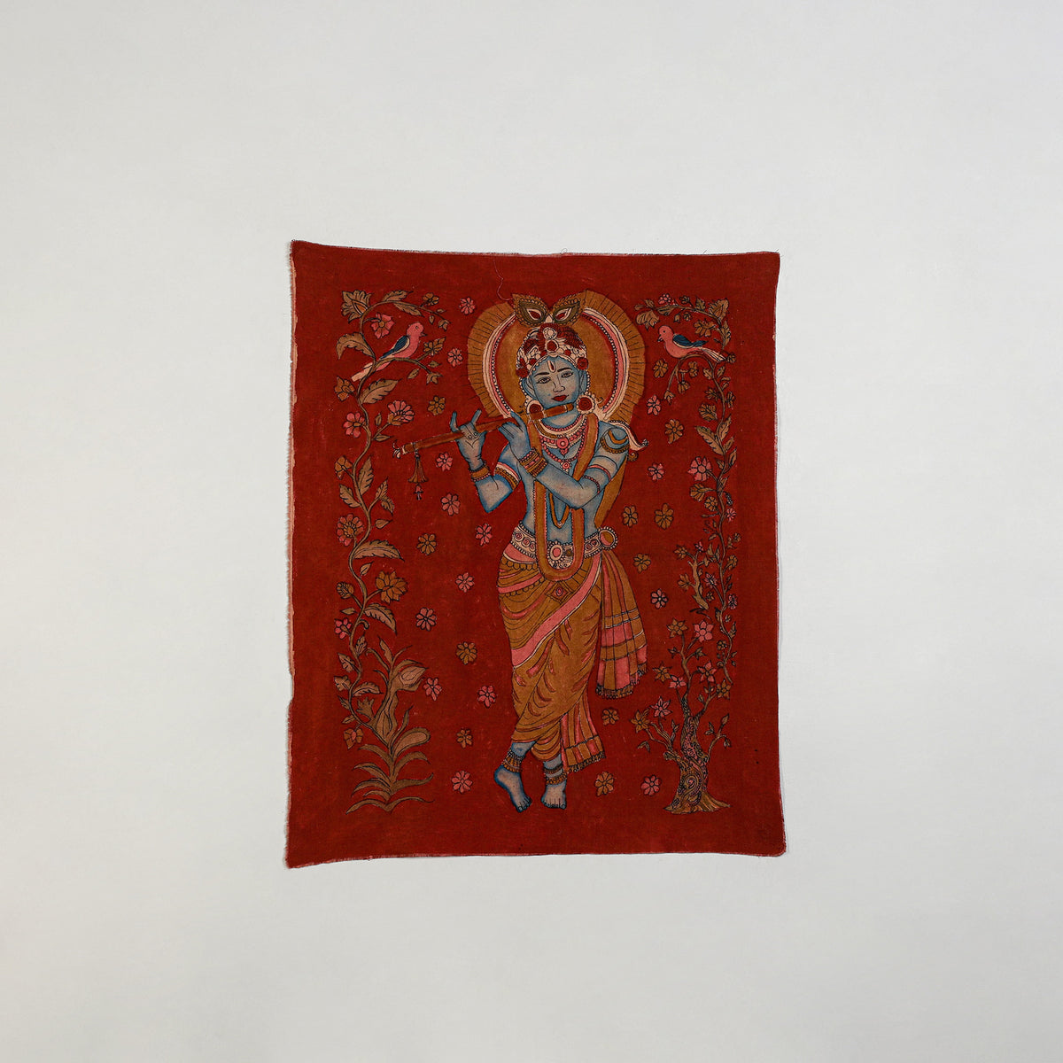 Srikalahasti Kalamkari Art Wall Hanging with Lord Krishna Motif by Ghanshyam Sarode (32 x 26 in) 15
