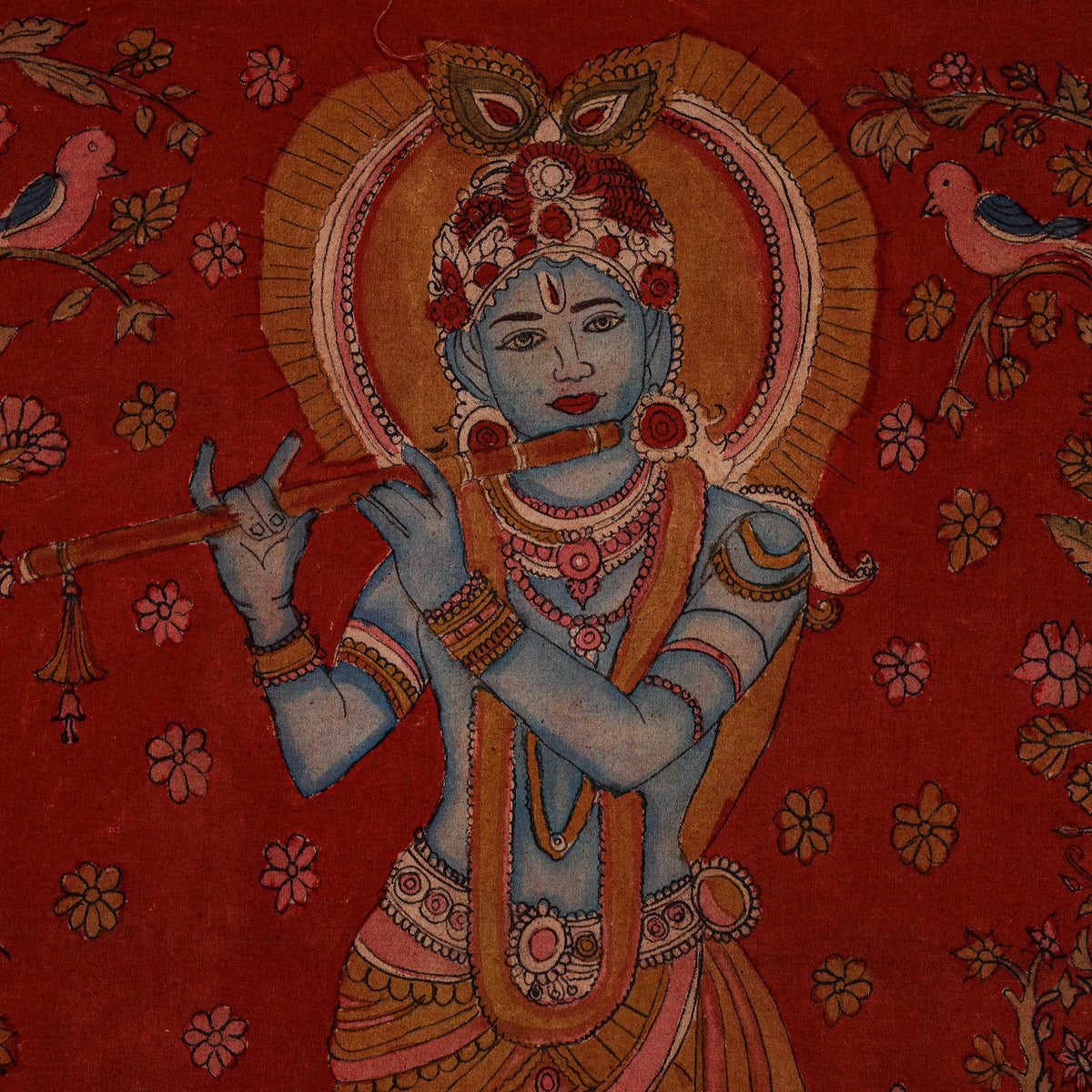 Srikalahasti Kalamkari Art Wall Hanging with Lord Krishna Motif by Ghanshyam Sarode (32 x 26 in) 15