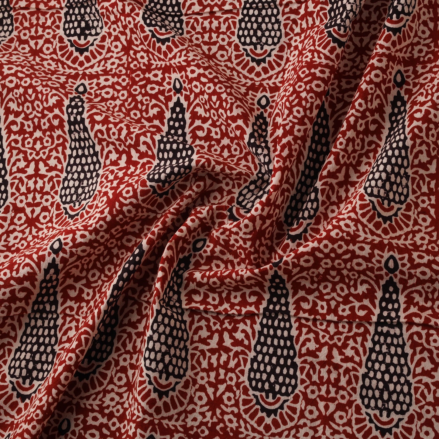Peach - Red - Bagh Hand Block Print Natural Dyed Cotton Fabric 07