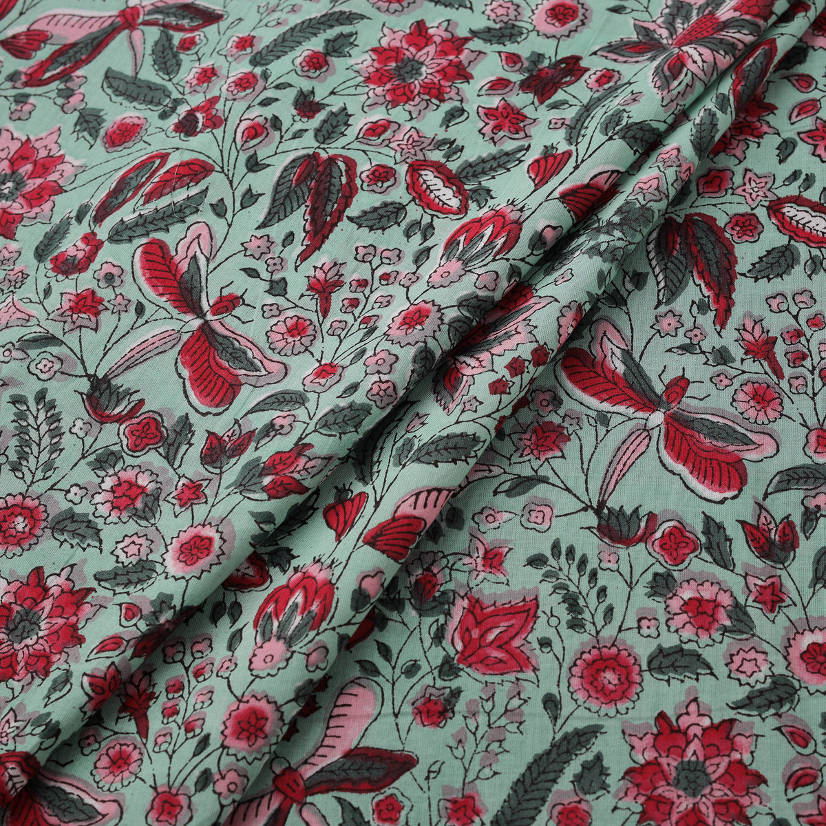 Hand Block Sanganeri Floral Print Cotton Fabric 09