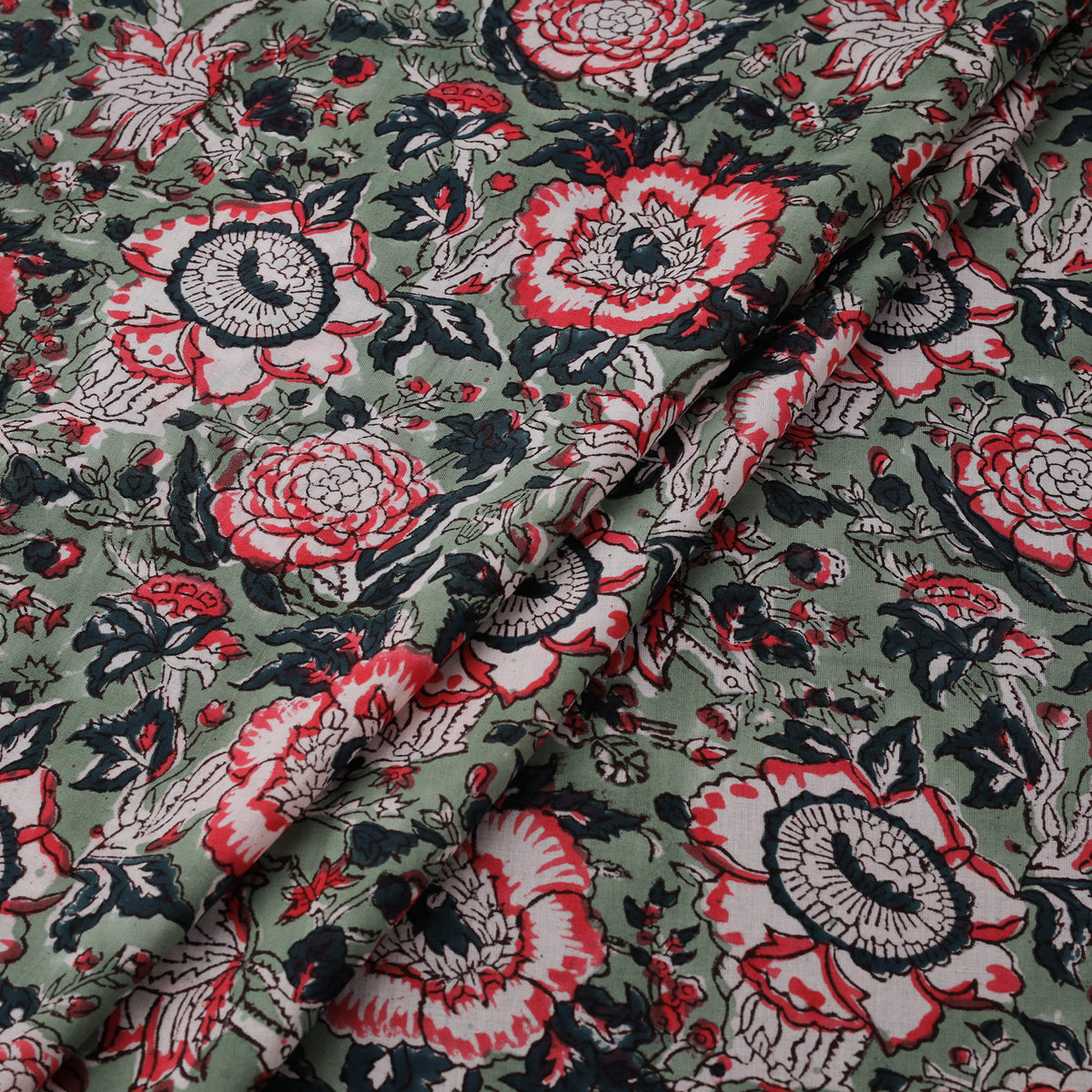 Hand Block Sanganeri Floral Print Cotton Fabric 10