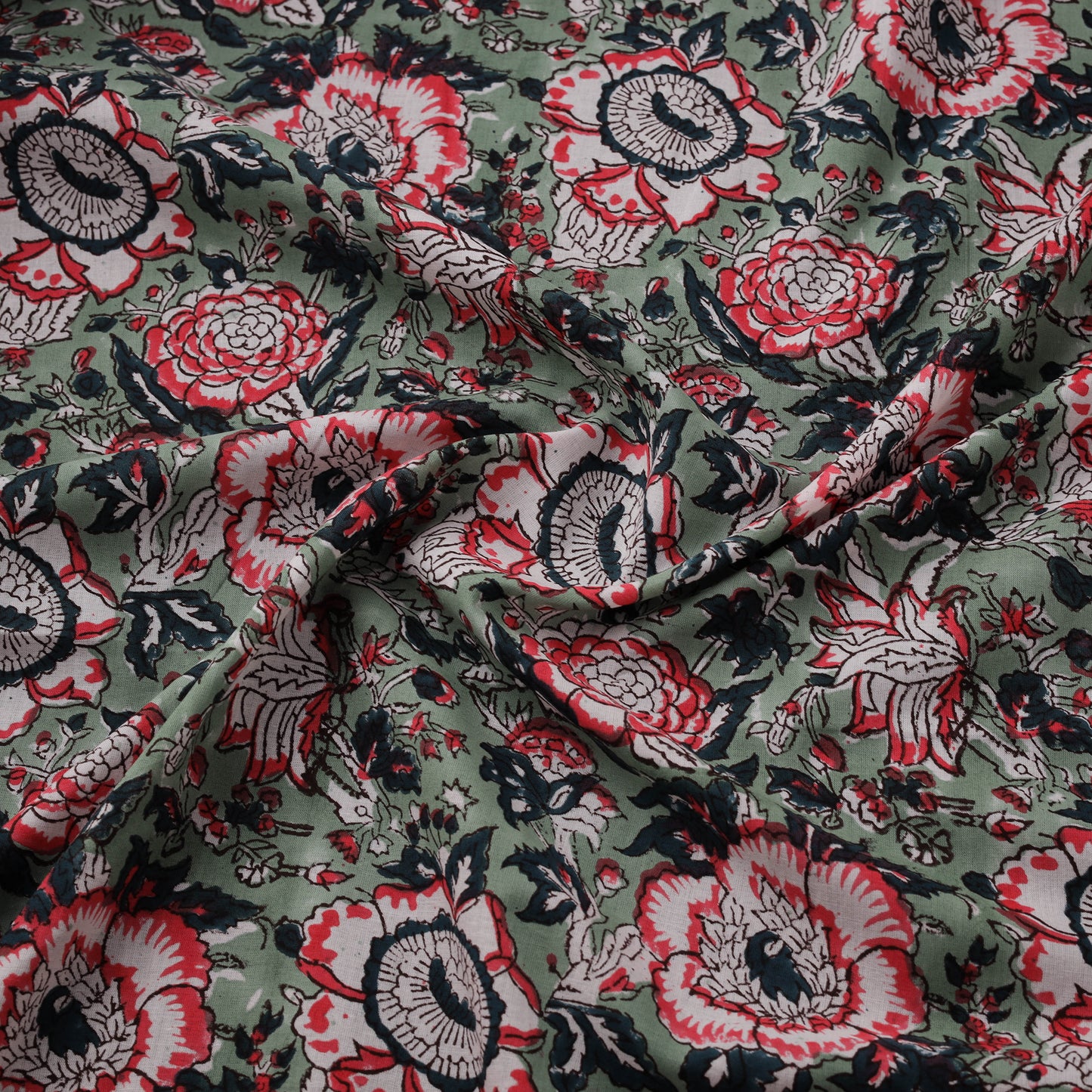 Hand Block Sanganeri Floral Print Cotton Fabric 10