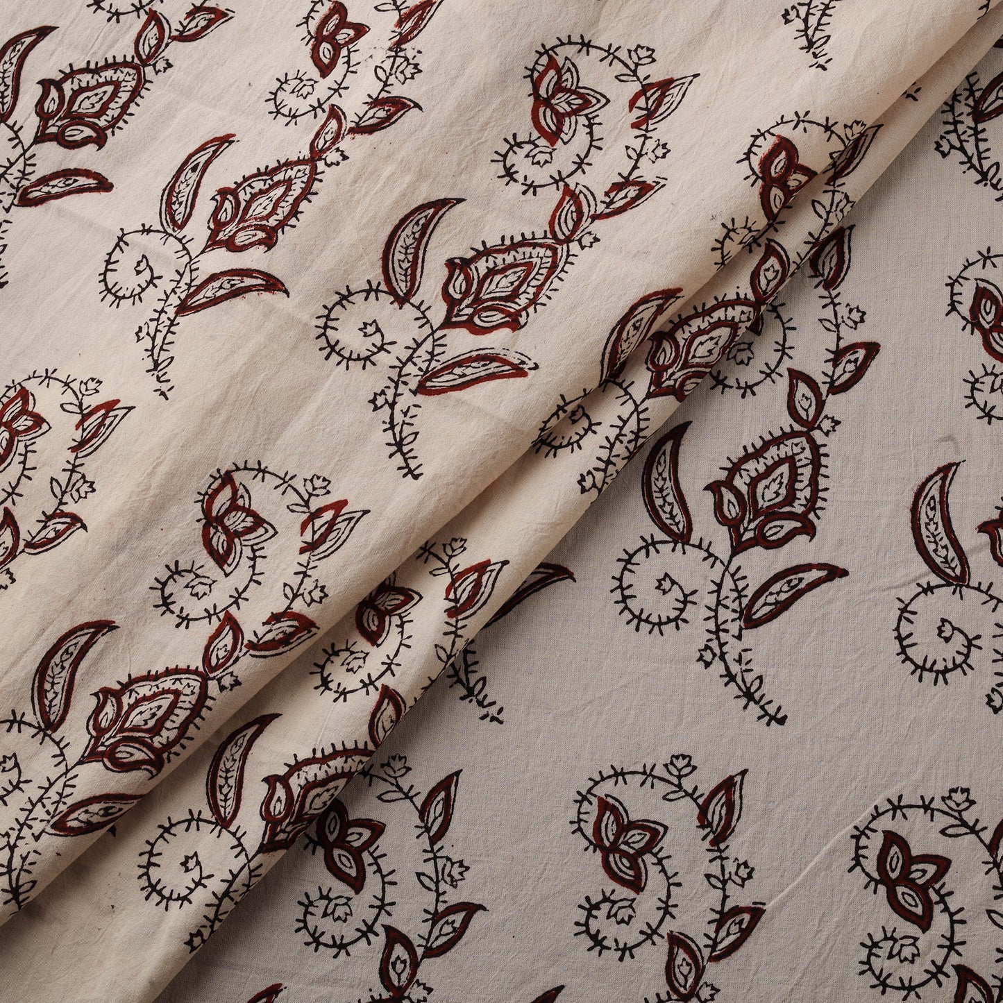 Beige - Bagh Hand Block Print Natural Dyed Cotton Fabric 09