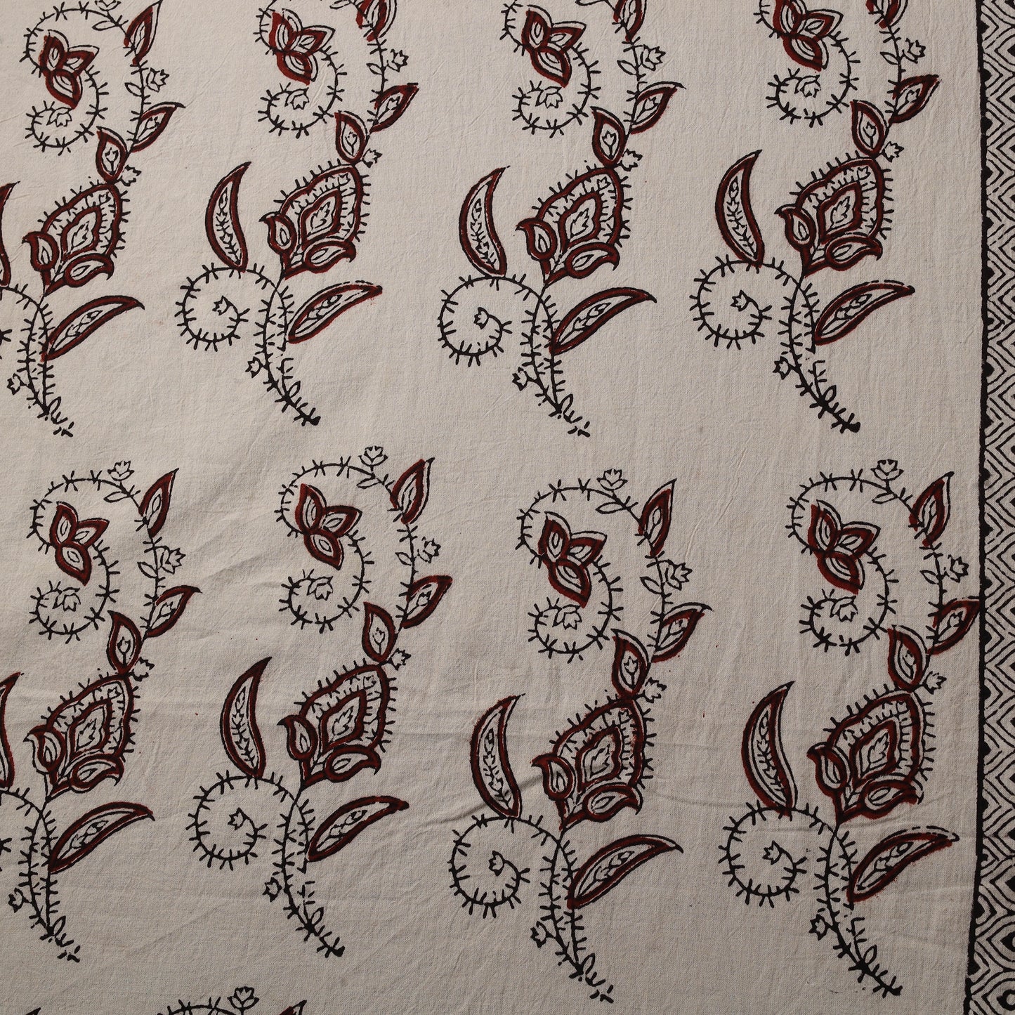 Beige - Bagh Hand Block Print Natural Dyed Cotton Fabric 09