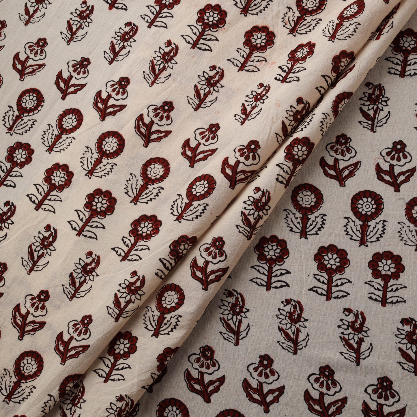 Beige - Brown - Bagh Hand Block Print Natural Dyed Cotton Fabric 10