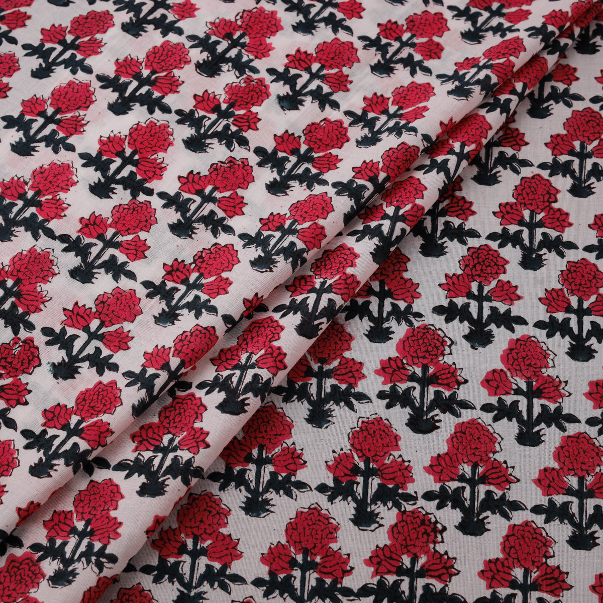 Hand Block Sanganeri Floral Print Cotton Fabric 12