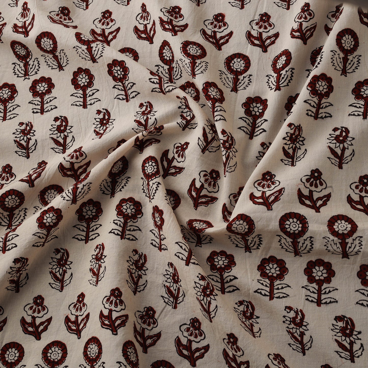 Beige - Brown - Bagh Hand Block Print Natural Dyed Cotton Fabric 10