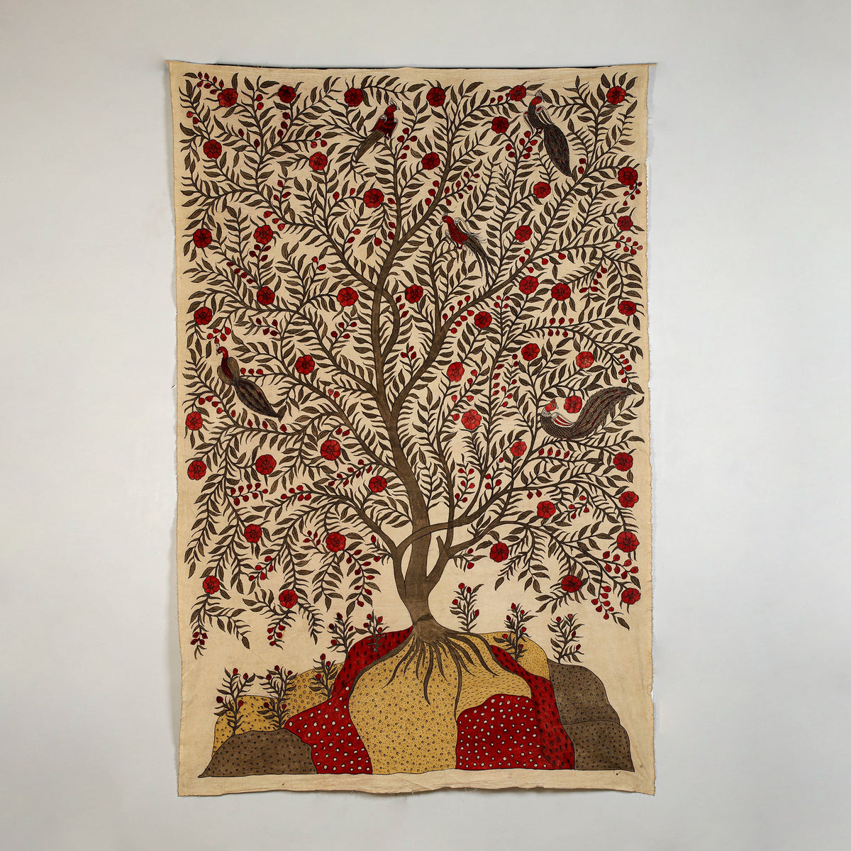 Srikalahasti Kalamkari Art Wall Hanging with Tree of life Motif by Ghanshyam Sarode (99 x 62 in) 21