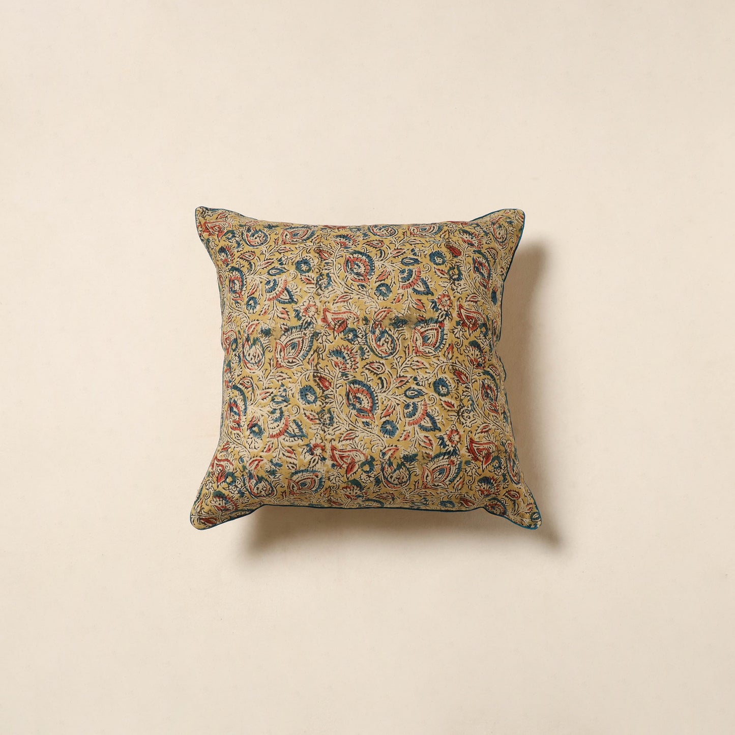 Yellow - kalamkari cotton cushion cover 48 - handcrafted