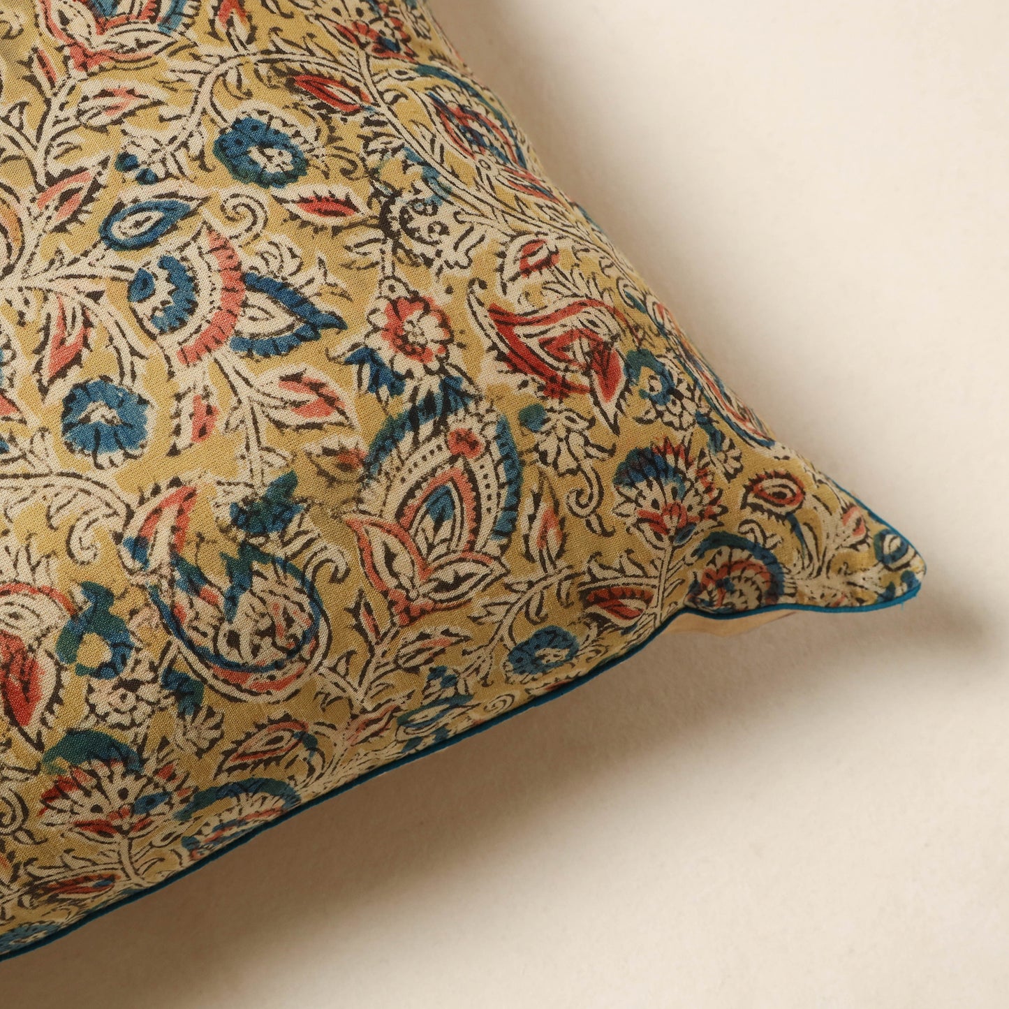 Yellow - kalamkari cotton cushion cover 48 - handcrafted
