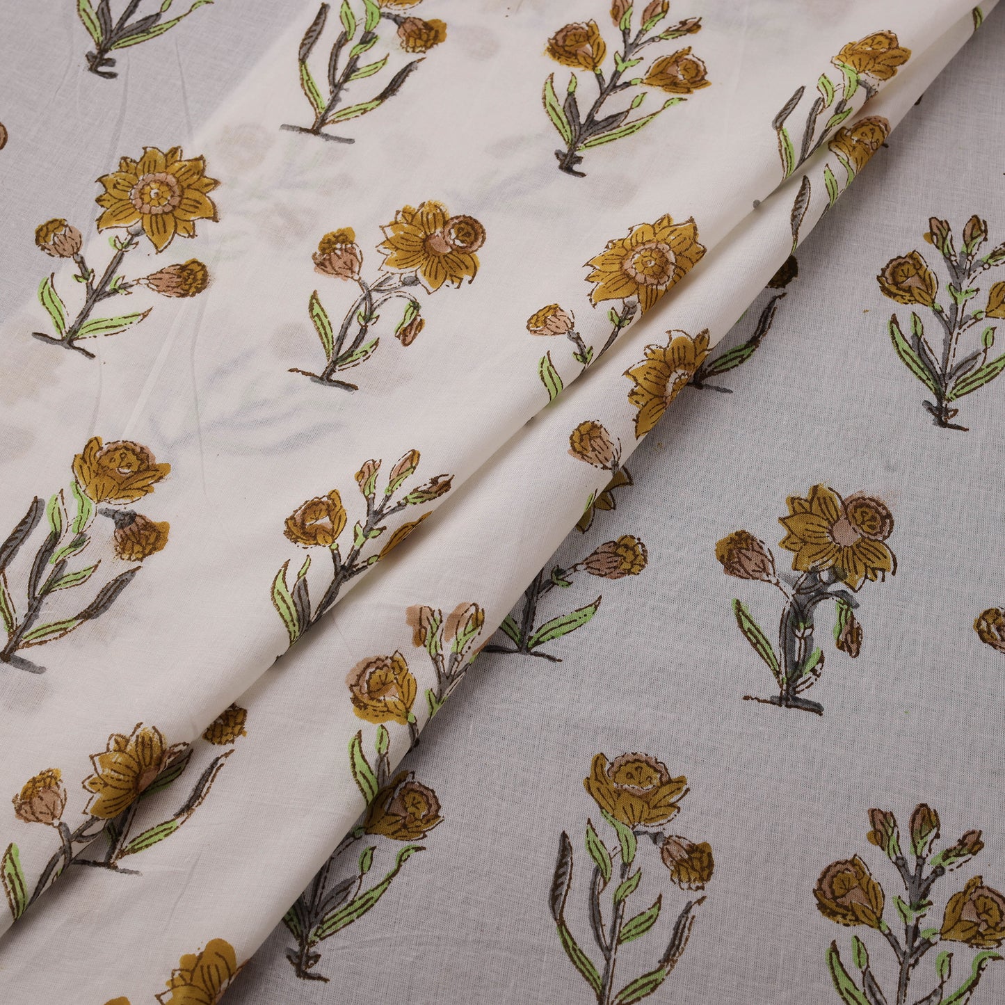 Hand Block Sanganeri Floral Print Cotton Fabric 14