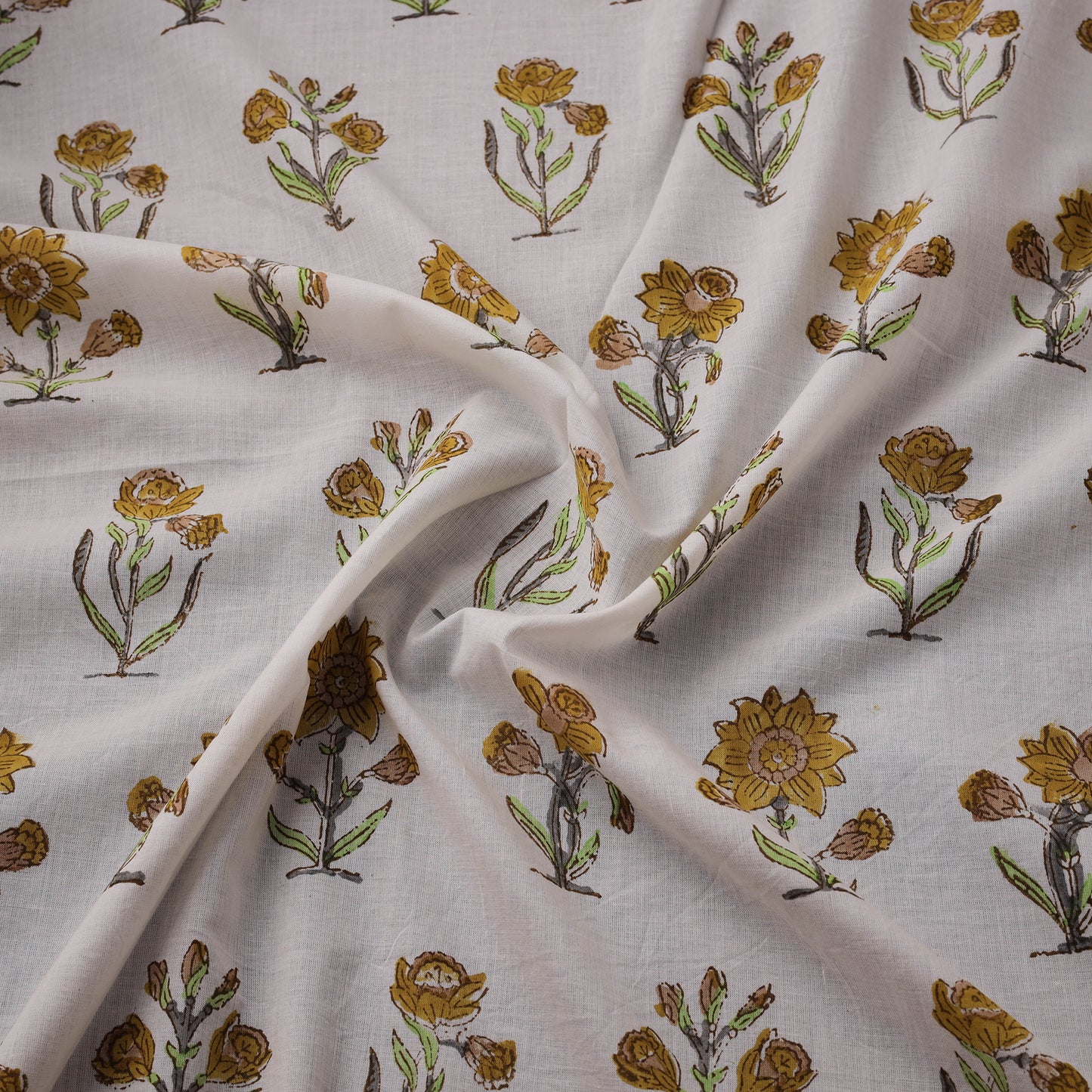 Hand Block Sanganeri Floral Print Cotton Fabric 14