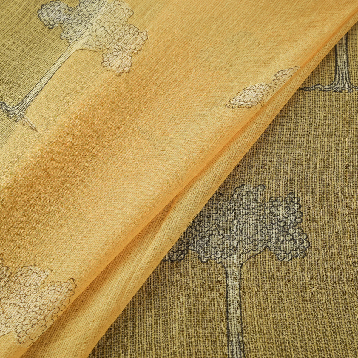 Yellow - Hand Block Printed Akola Kota Doria Cotton Fabric 16