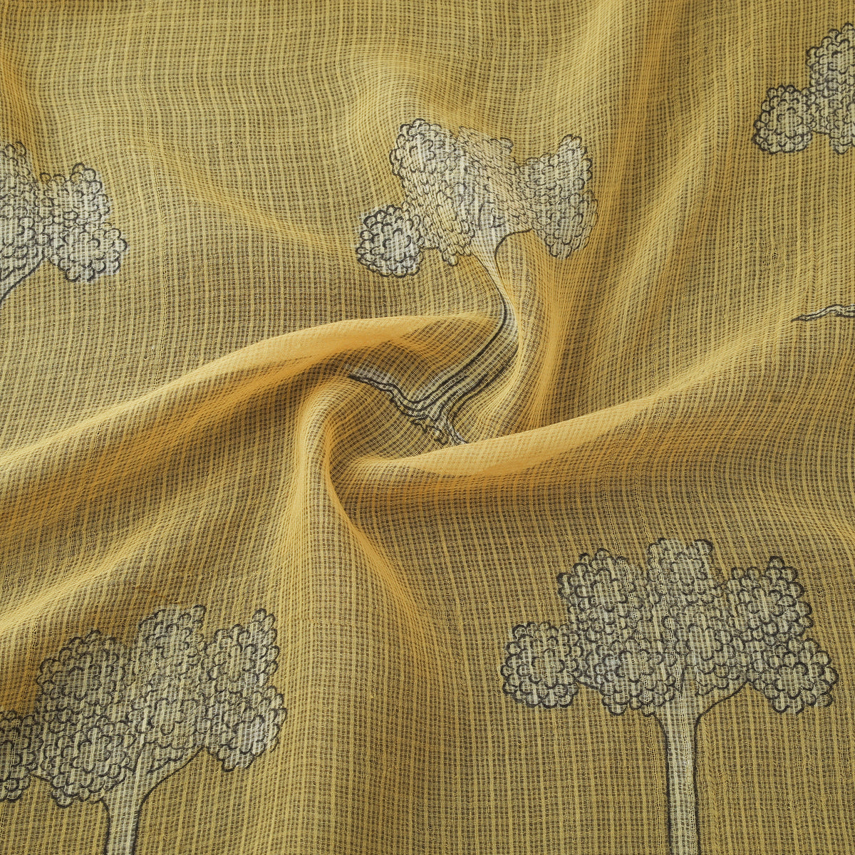 Yellow - Hand Block Printed Akola Kota Doria Cotton Fabric 16