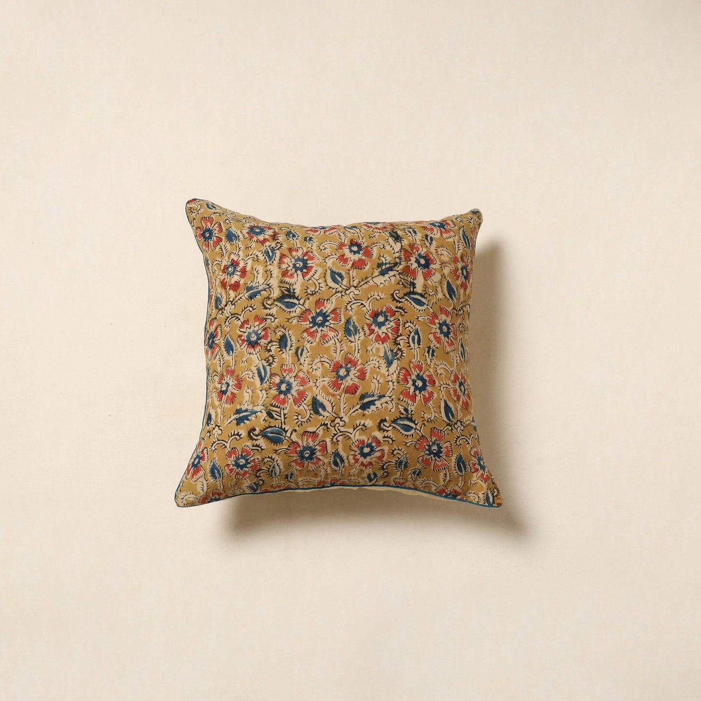 Yellow - kalamkari cotton cushion cover 50 - handcrafted
