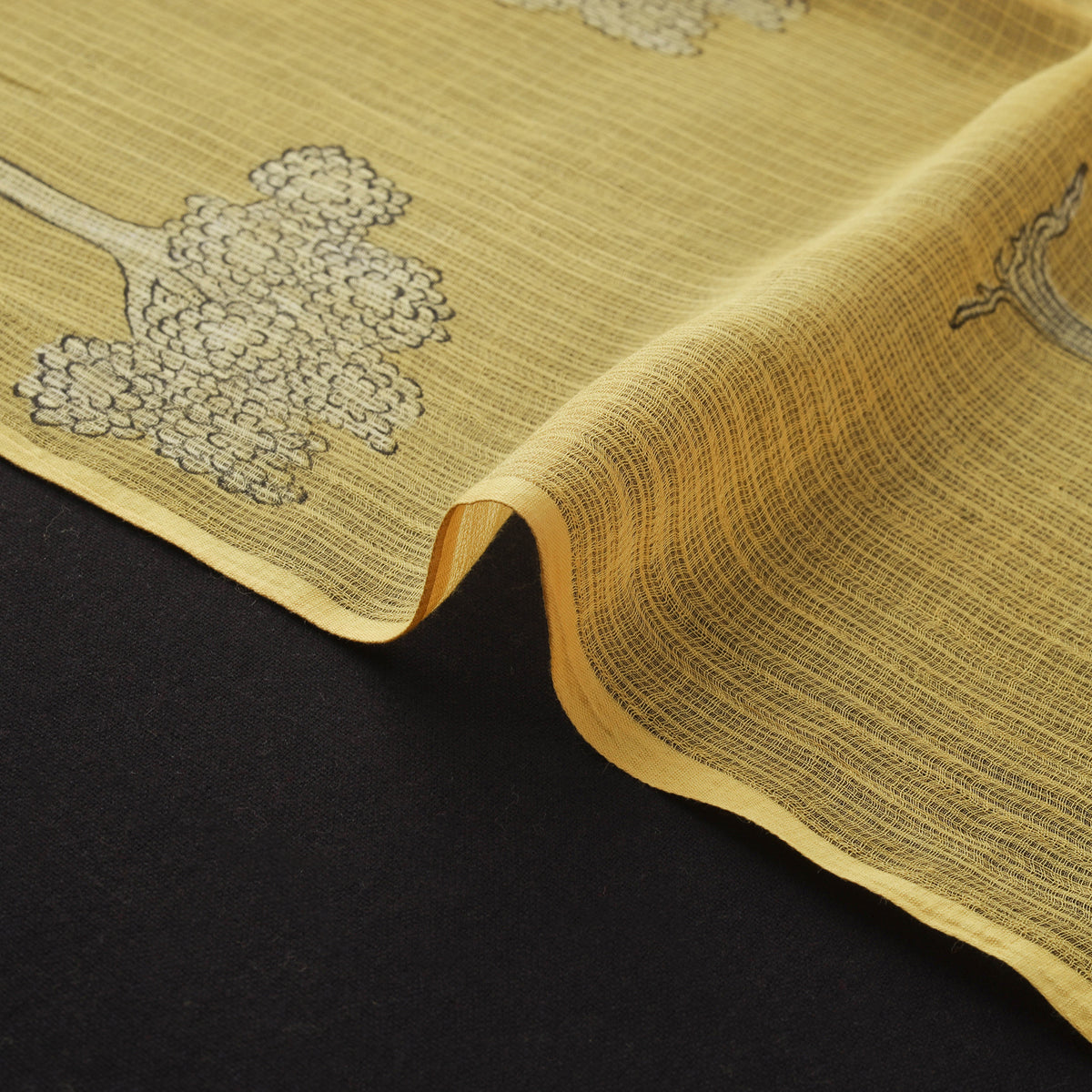 Yellow - Hand Block Printed Akola Kota Doria Cotton Fabric 16