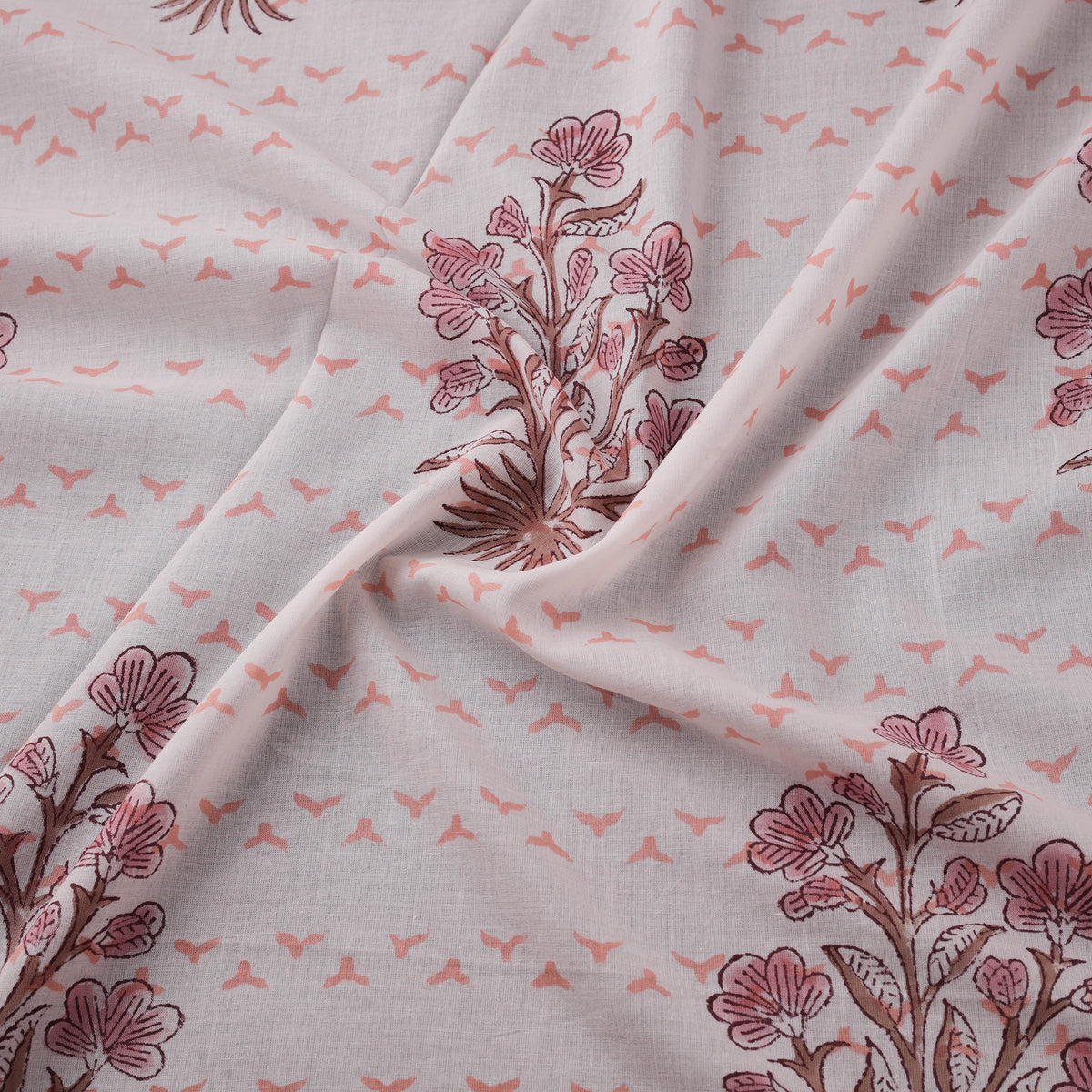 Hand Block Sanganeri Floral Print Cotton Fabric 01