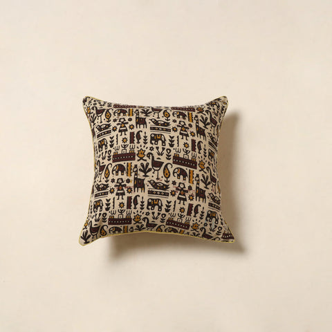 Beige - kalamkari printed cotton cushion cover 56