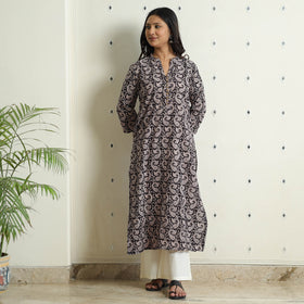 Buy Block Print Cotton Straight Bagh Kurta For Women