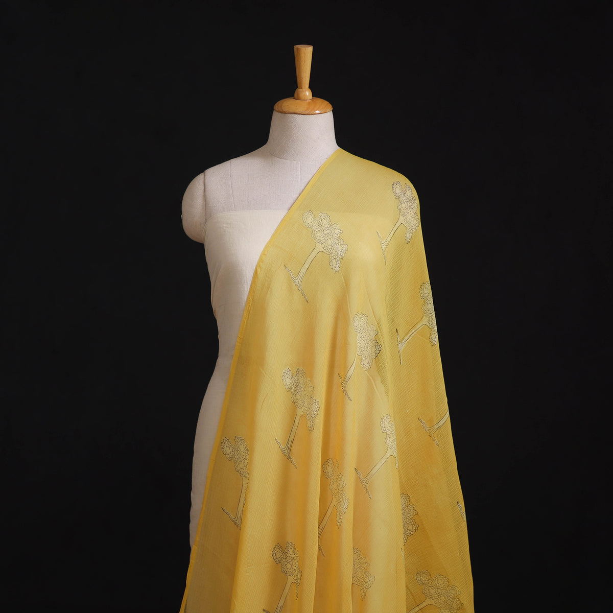 Yellow - Hand Block Printed Akola Kota Doria Cotton Fabric 16