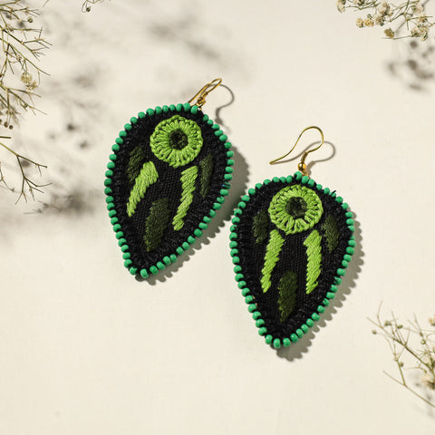  Hand Embroidered Fabart Beadwork Earrings by Rangila Dhaga 