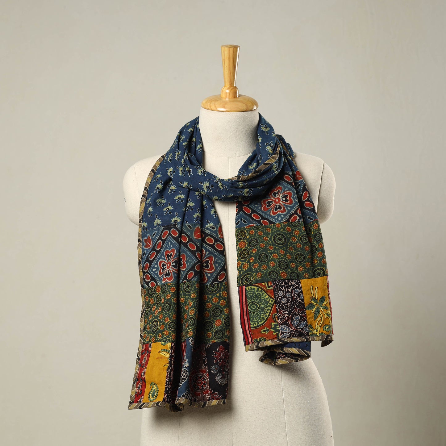 Multicolor - Patchwork Cotton Ajrakh Print Stole 05