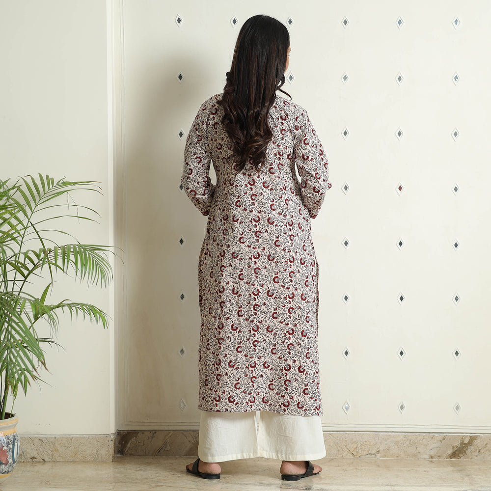 White - Bagh Block Printed Cotton Long Straight Kurta