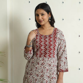  White Block Print Cotton Straight Bagh Kurta for Women
