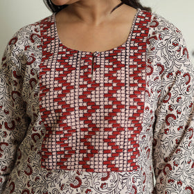  White Block Print Cotton Straight Bagh Kurta for Women