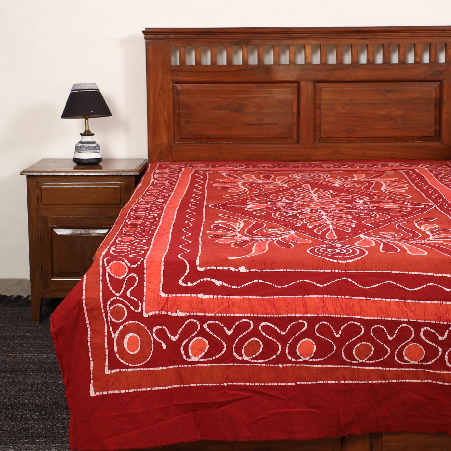 Red - Hand Batik Printed Cotton Single Bed Cover (96 x 59 in) 87