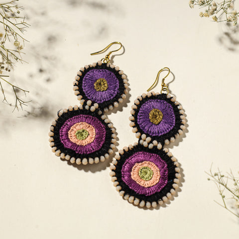  Hand Embroidered Fabart Beadwork Earrings by Rangila Dhaga 
